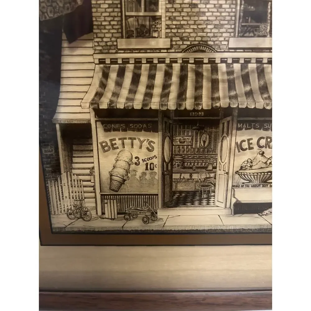 Vintage 1970's retro quaint old fashion ice cream shop print